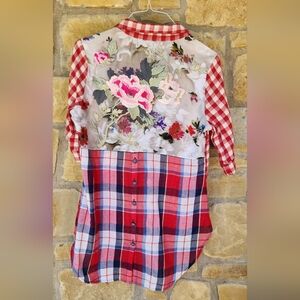Aratta Red and Pink Floral Plaid  Shirt